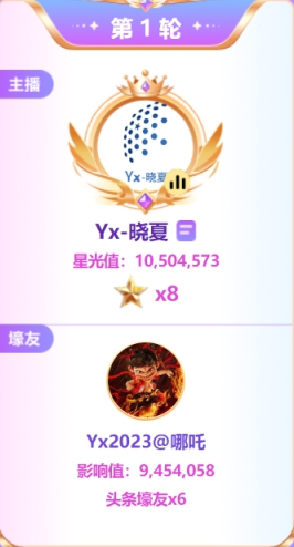 擂主和代言人预定，晓夏拿首轮8星千万头条