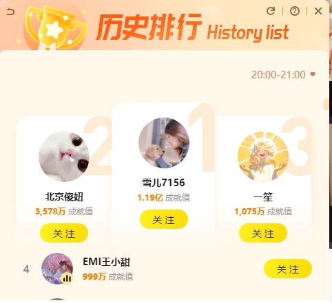 杰哥豪刷，雪儿夺两个小时榜第一